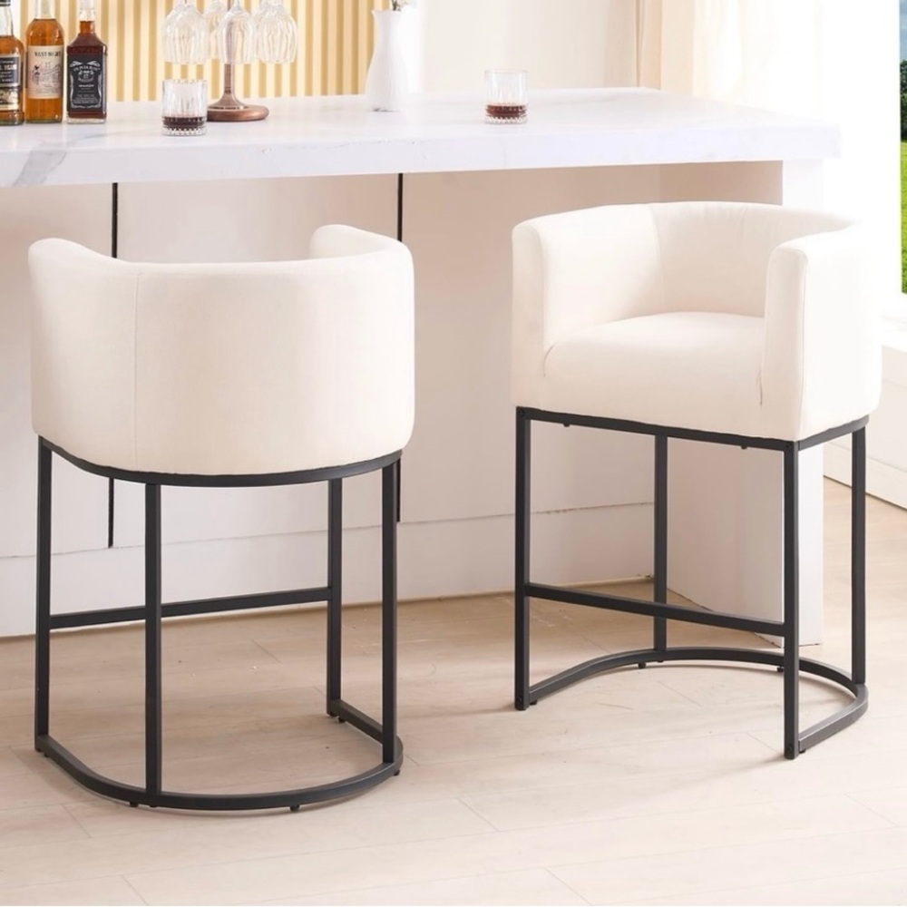 ***SOLD***Modern Cream Bar Stools with Black Frame (comes in a set of 2)